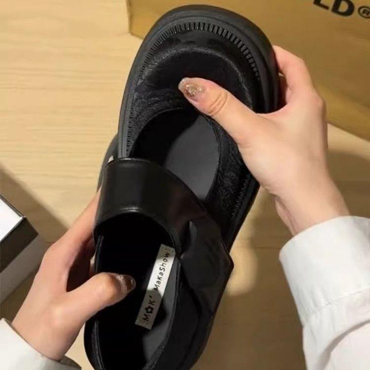 Thick-soled national style new Chinese-style printed embroidered small leather shoes women's 2025 summer new retro British style Mary Jane shoes