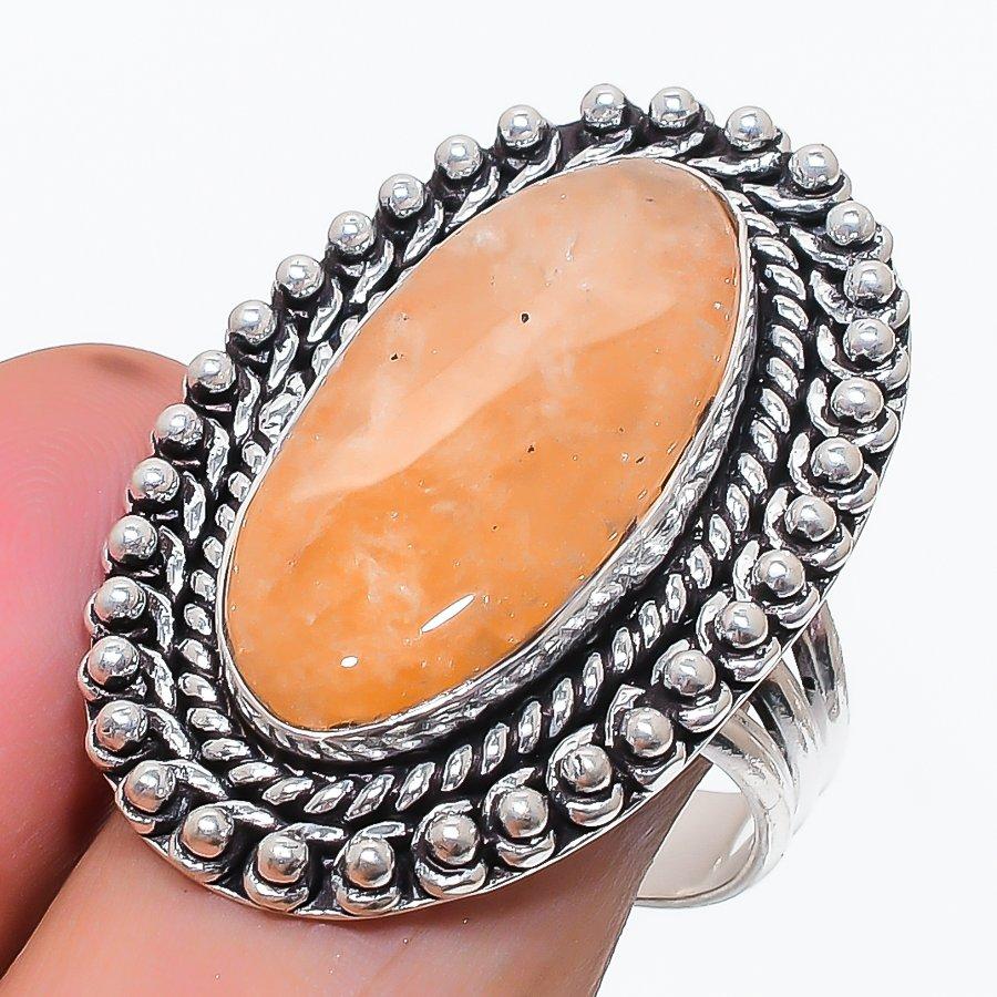 Natural Orange Aventurine Gemstone 925 Sterling Silver Jewelry Ring Size 10 p5y39