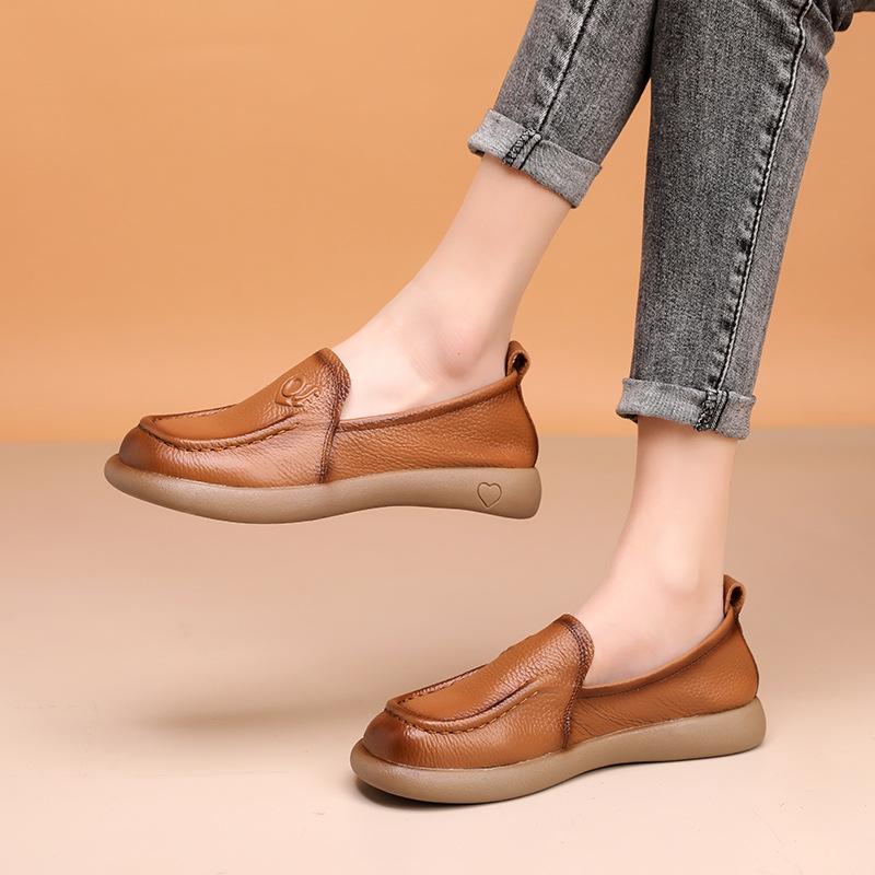 Genuine Leather Women Flats Woman Casual Shoes Loafers Female Slip-on Boat Shoes,Mother's Shoes