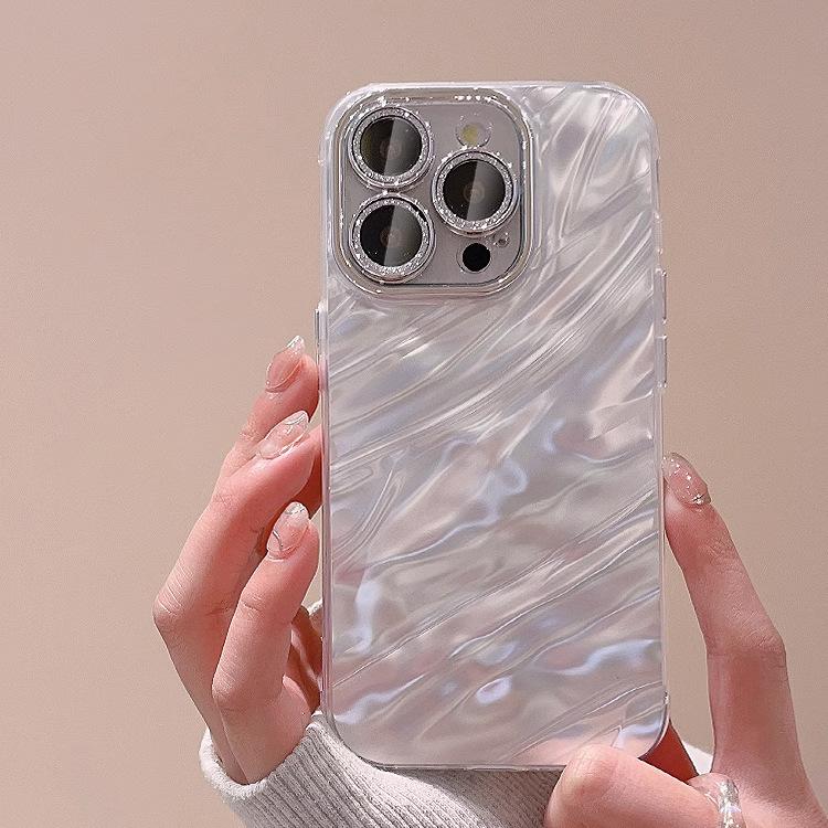 Light Luxury Water Ripple for IPhone16 Promax Mobile Phone Case Pleated High-end Feel for Apple 15 Glitter Lens Film