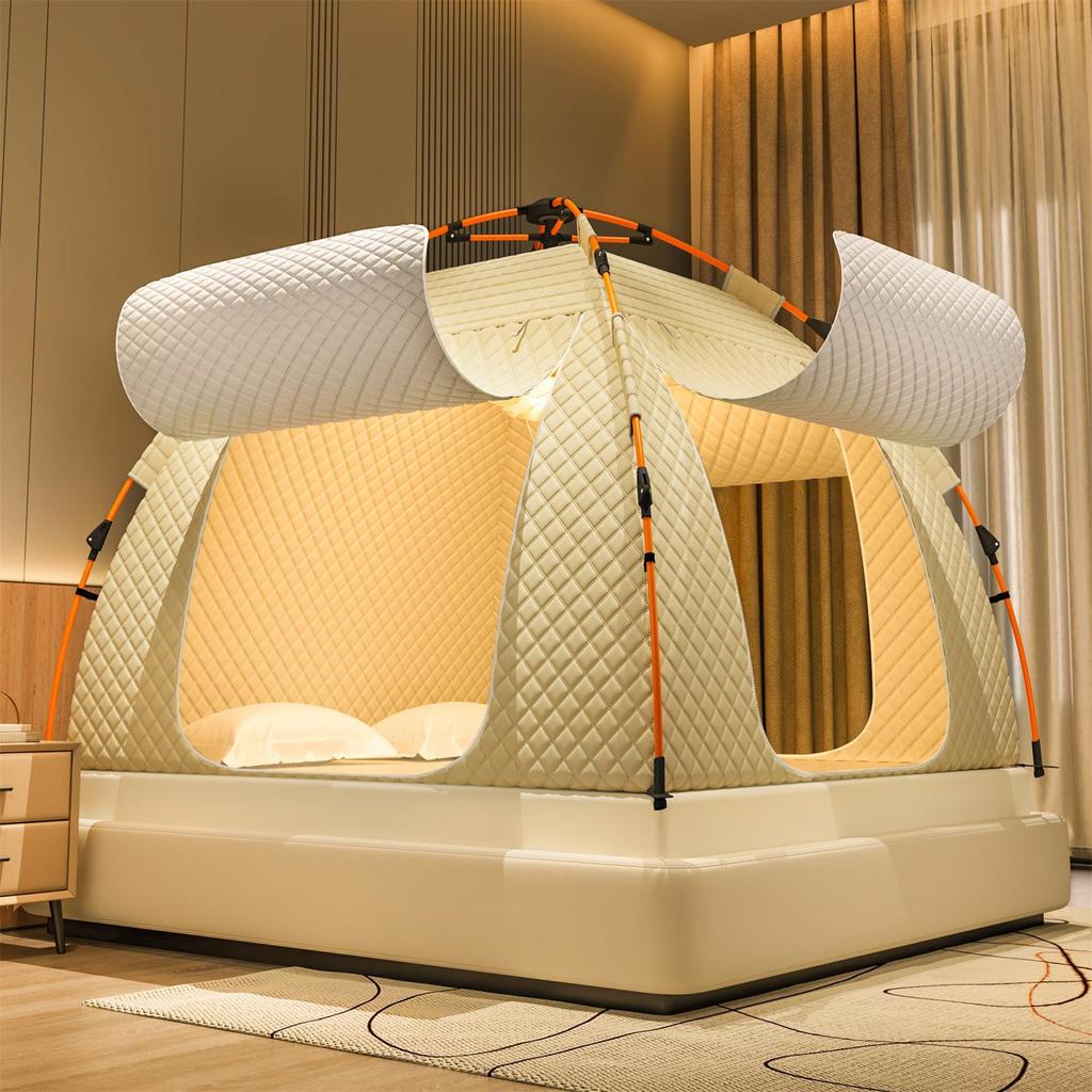 Thickened Winter Mosquito Net Tent: Light-Blocking, Drop-Proof, Full Coverage Yurt Canopy for Indoor Bed