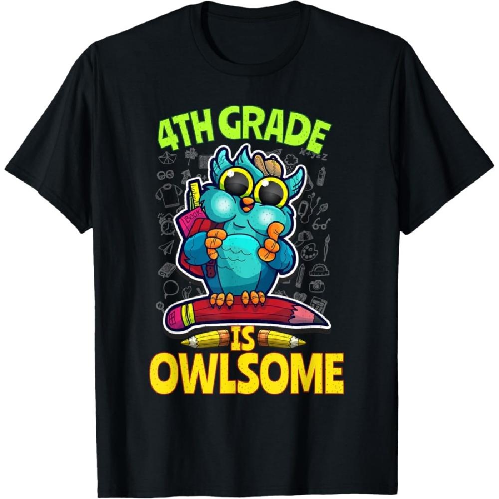 

4th Grade Is Owlsome Back To School Owl Teacher Student Cute Men Women Kids T-Shirt XXXXXL чёрный