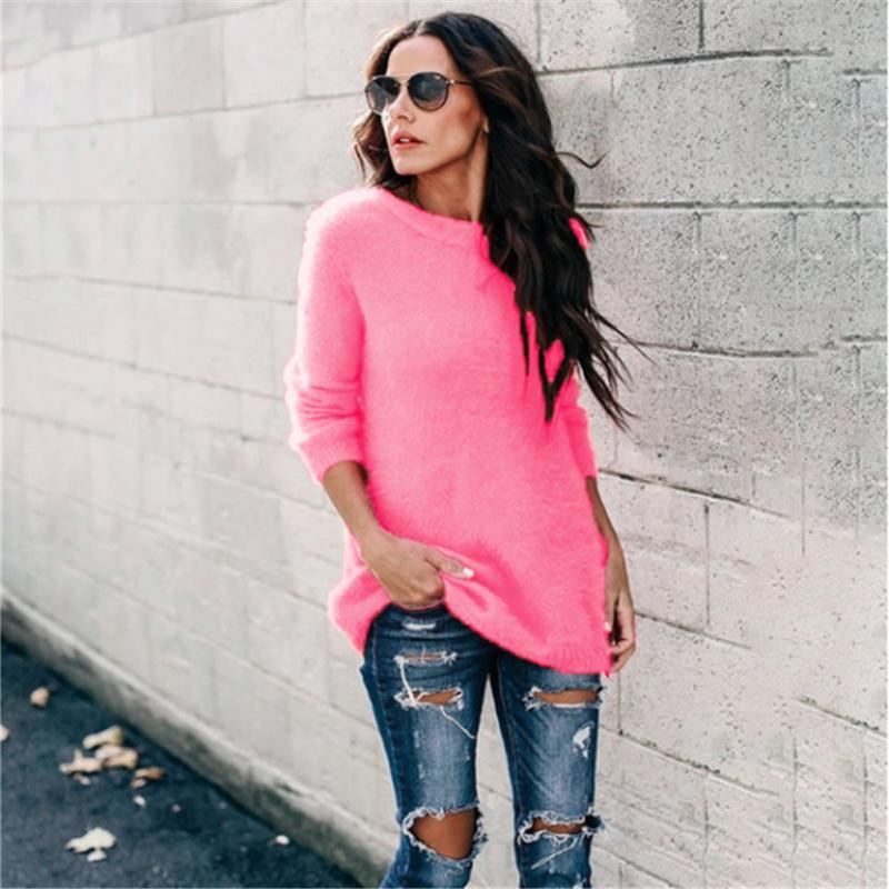 Suéter de punto de algodón puro de estilo holgado y casual con cuello redondo y jersey