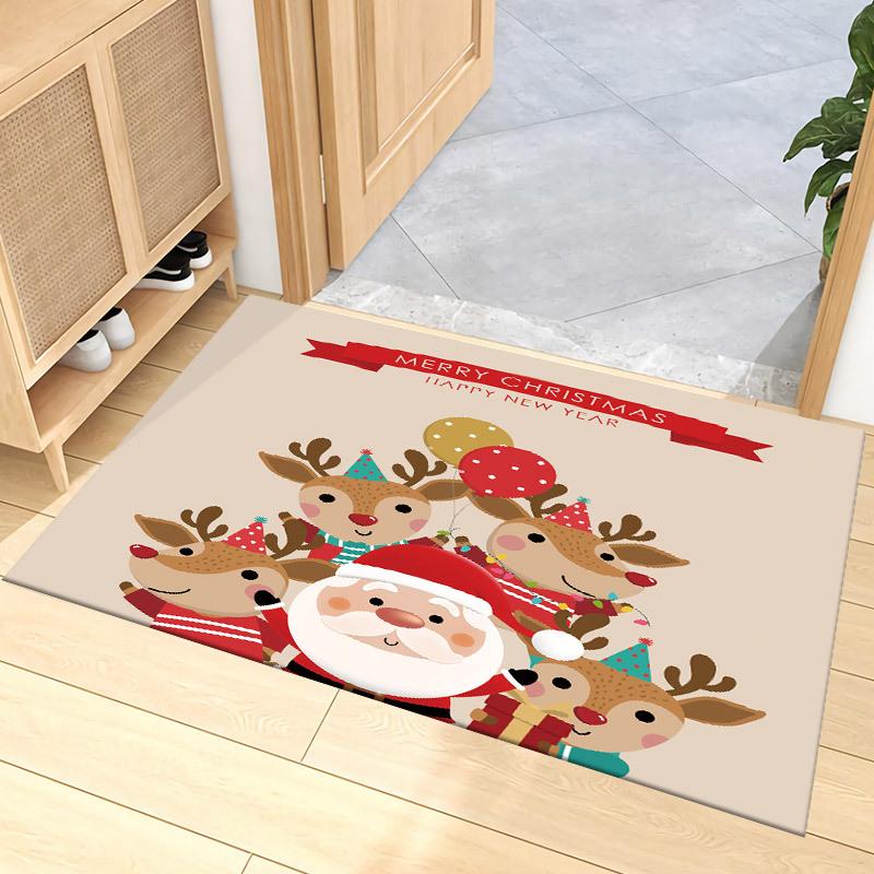 Christmas Cartoon Carpet Mat Rug Santa Reindeer Snowman Home Decoration Festive Entryway Decor Floor Mat with Merry Christmas