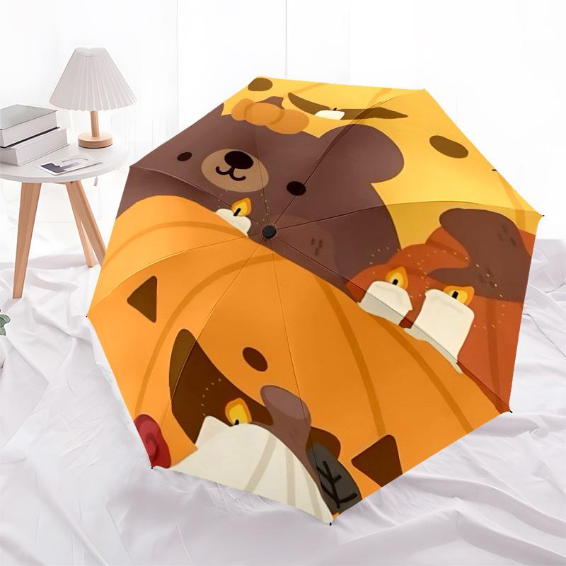 1pc Pumpkin Bear Fashionable Automatic Opening/Closing Folding Umbrella with 8 Bones, Windproof Portable, Daily Use043