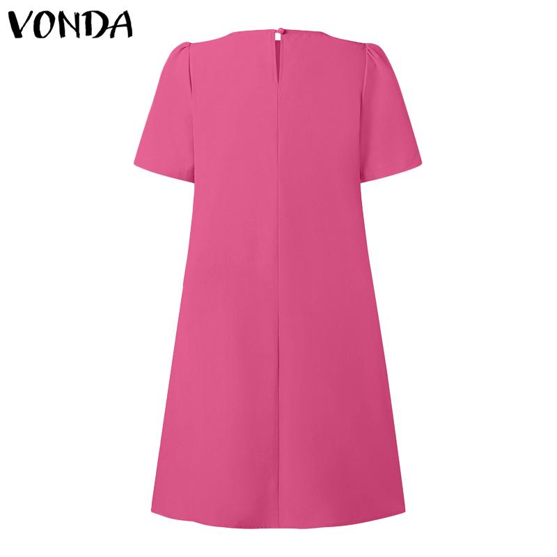 VONDA Summer Women Round Neck Ruffled Layer Short Sleeve Dresses