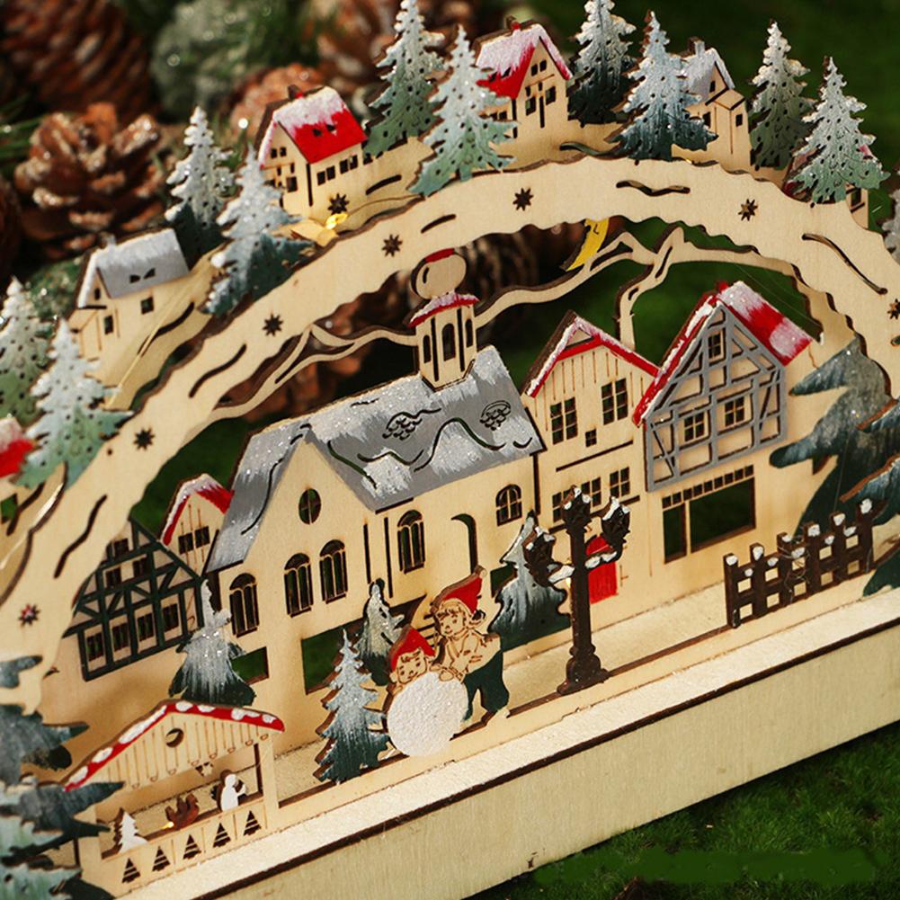 Holz-LED- und Buch-Desktop-Dekor, LED-Brückenlichter-Ornament, beleuchtete Weihnachtshaus-Dorfszene, Tisch-Cottage-Stadthaus-Dekor