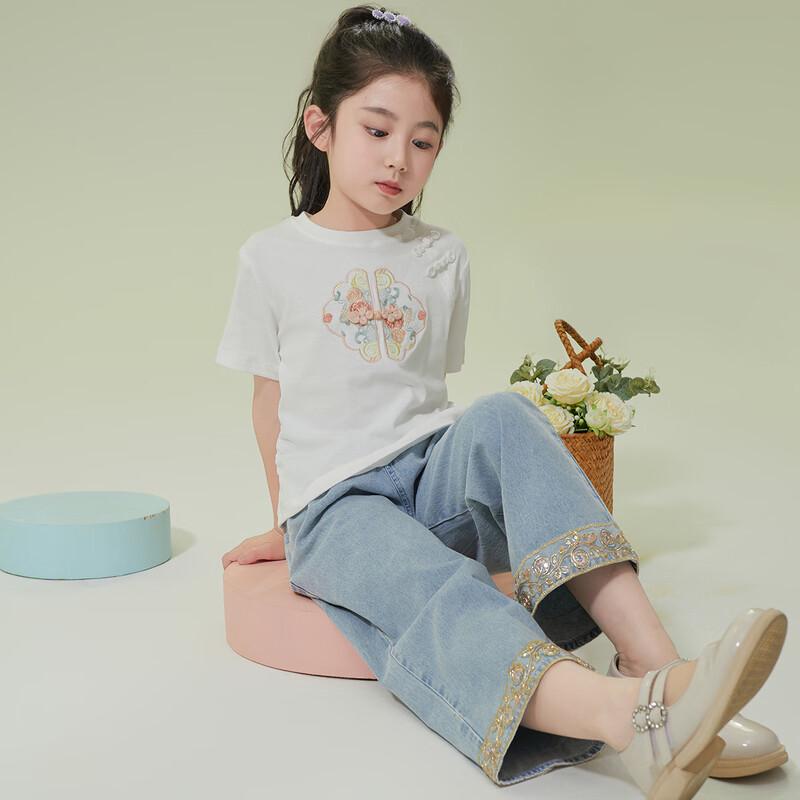 Xiaohu Patty Girls Chinese Style T-Shirt & Denim Set 130cm