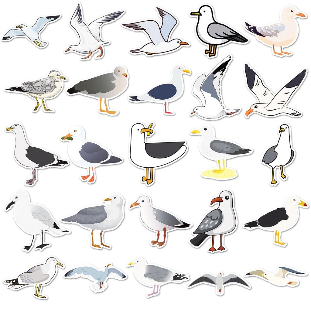 50 Seagull Stickers: Cute Q Version Small Birds & Animals for Journals, Laptops & Decoration