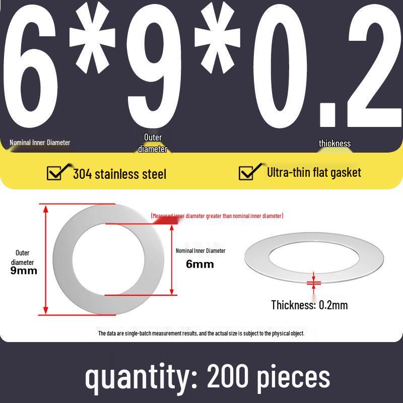 Plochá podložka z nerezové oceli 304 pro nastavení vůle hřídele (0,1/0,2/0,3 mm)