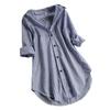 Women's Loose Vertical Stripe Mid-Length Shirt - Casual Fashion Long-Sleeve Style