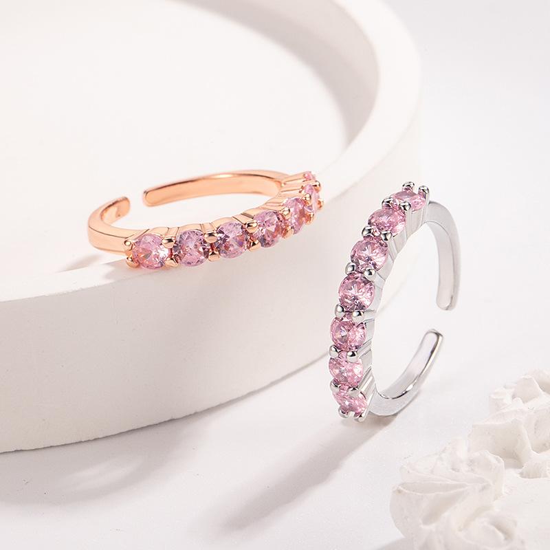 925 Sterling Silver Jewelry 18K Gold Plated Pink Crystal Finger Rings for Women Wedding Party Jewelry For Girls Friend Gift
