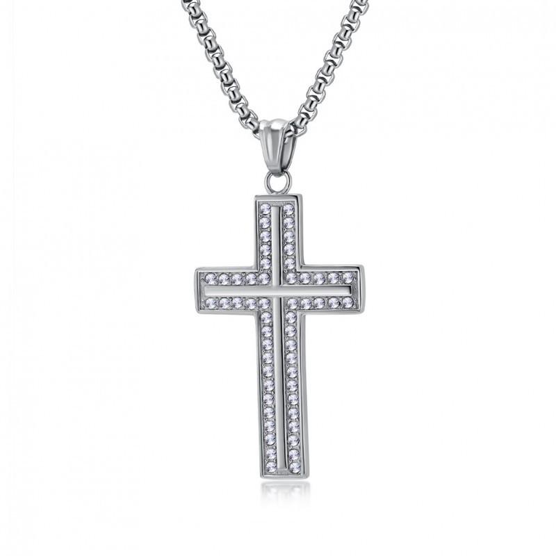 European American Hip-hop Titanium Steel Gold-plated Full Diamond Cross Necklace Niche Design High-end Timeless