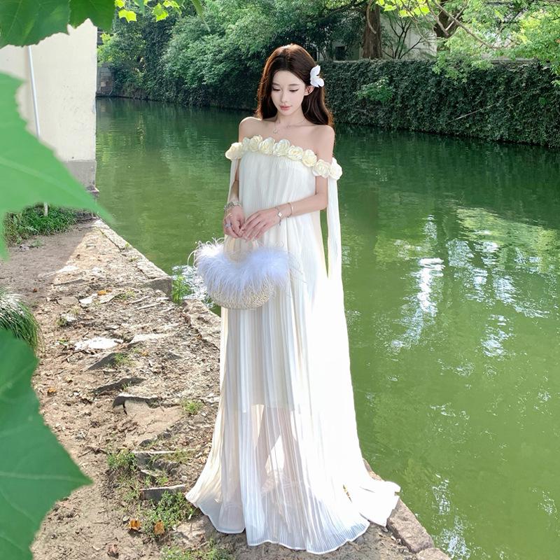 2025 Summer French Strapless Mid-Length Casual Dress