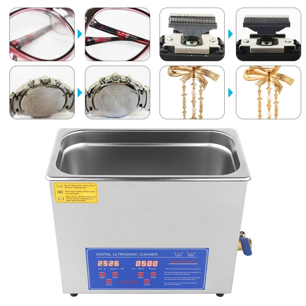 Цифровой ультразвуковой очиститель для ванны с таймером для очистки нержавеющей стали объемом 6 л