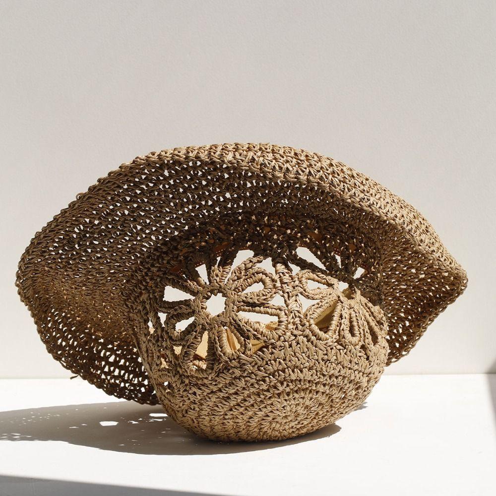 Flower Handmade Fisherman Hat Straw Material Sun Hat Fashion Panama Straw Hat  Beach
