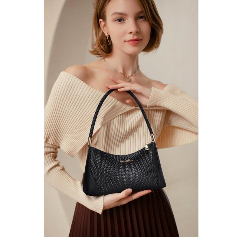 Women's Bag New Trendy High-end Cowhide Woven Bag Fashionable and Versatile Shoulder Bag Temperament Women's Underarm Bag