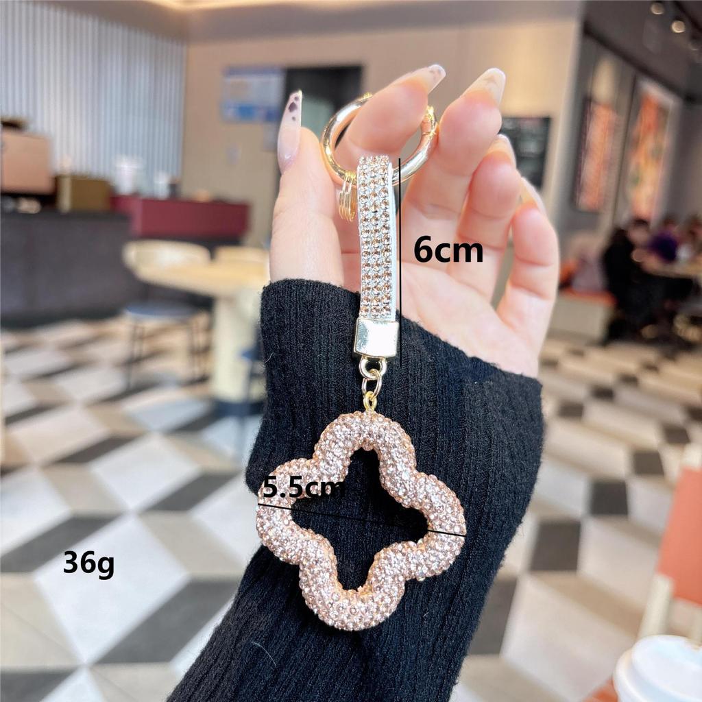 Voller Diamant Blume Kleeblatt Schlüsselanhänger mit Seil - Koreanischer Stil