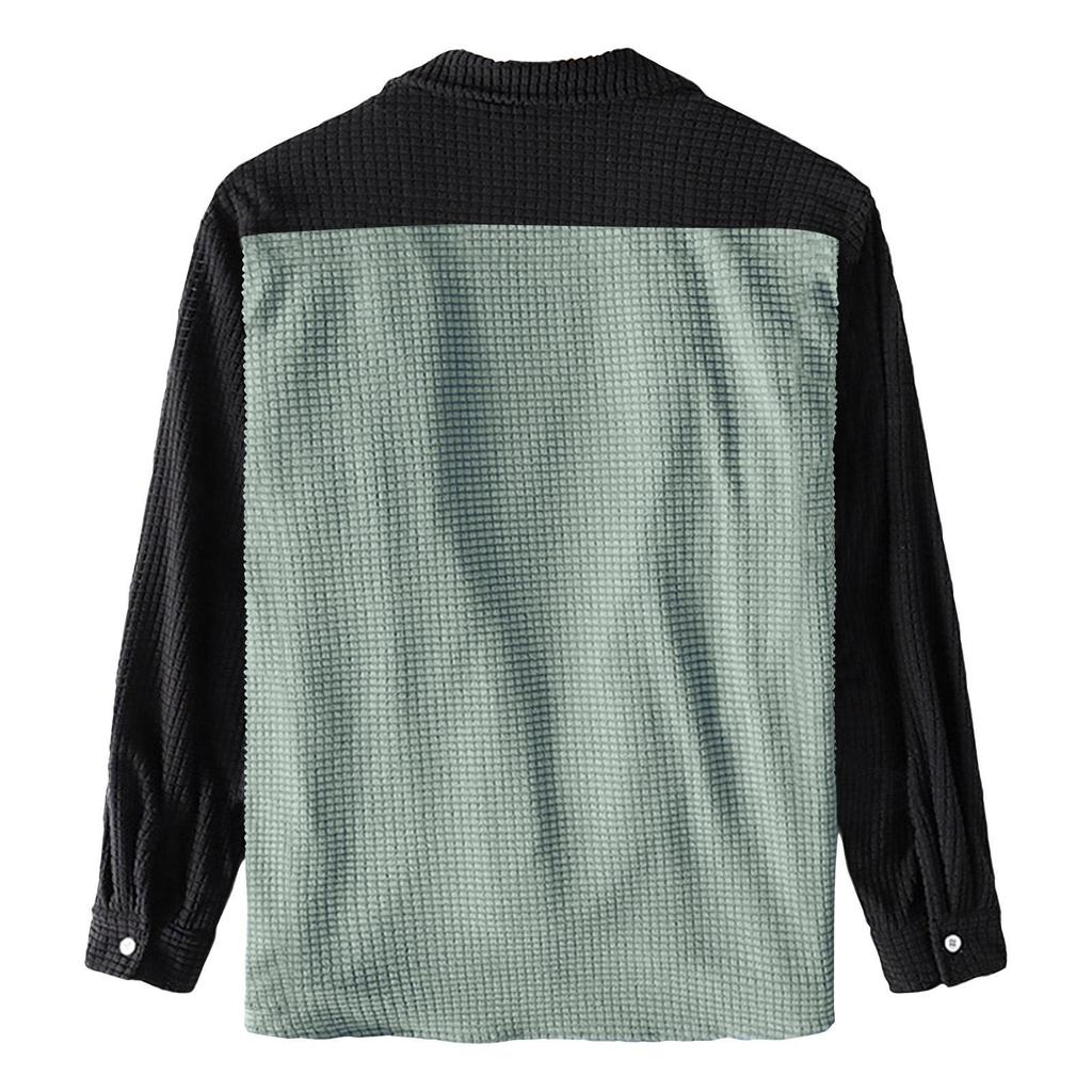 Men's Color-blocked Shirt Long Sleeve Men's Casual Fashion Trend With Pocket Shirt Jacket