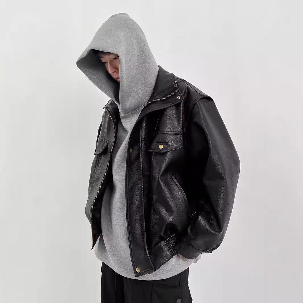 Kožená bunda v retro americkém stylu pro piloty z Hongkongu, Pánský podzimní trend, Volný střih s klopami