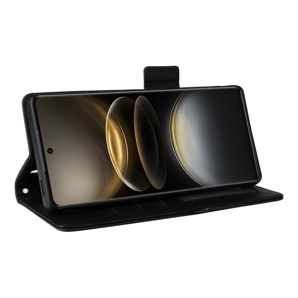 For vivo X100 Ultra 5G Case with Wrist Strap Litchi Texture PU Leather Wallet Phone Cover