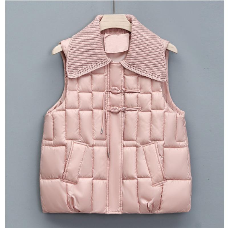 

Пуховый осенне-зимний жилет с новым шерстяным воротником, женский модный короткий универсальный жилет для верхней одежды, свободный жилет XXXL recommends 150-85kg розовый