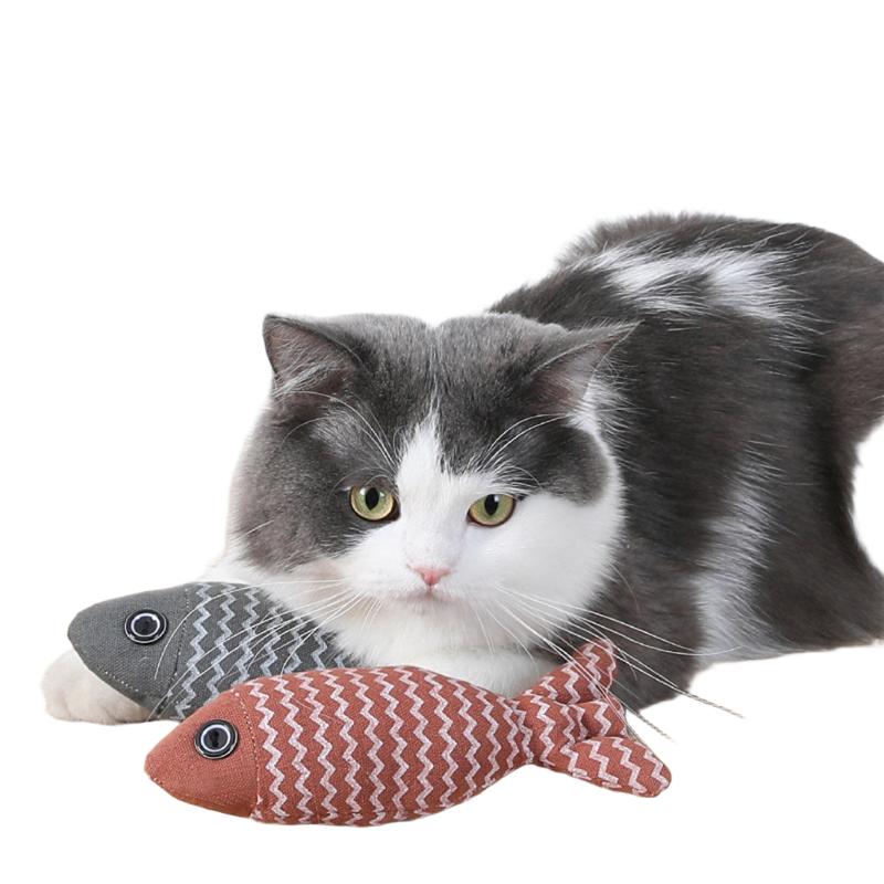 Red Plush Fish Cat Toy with Catnip, Interactive Stuffed Kitten Chew Toy, Durable Teeth Cleaning Pet Toy for Indoor Cats