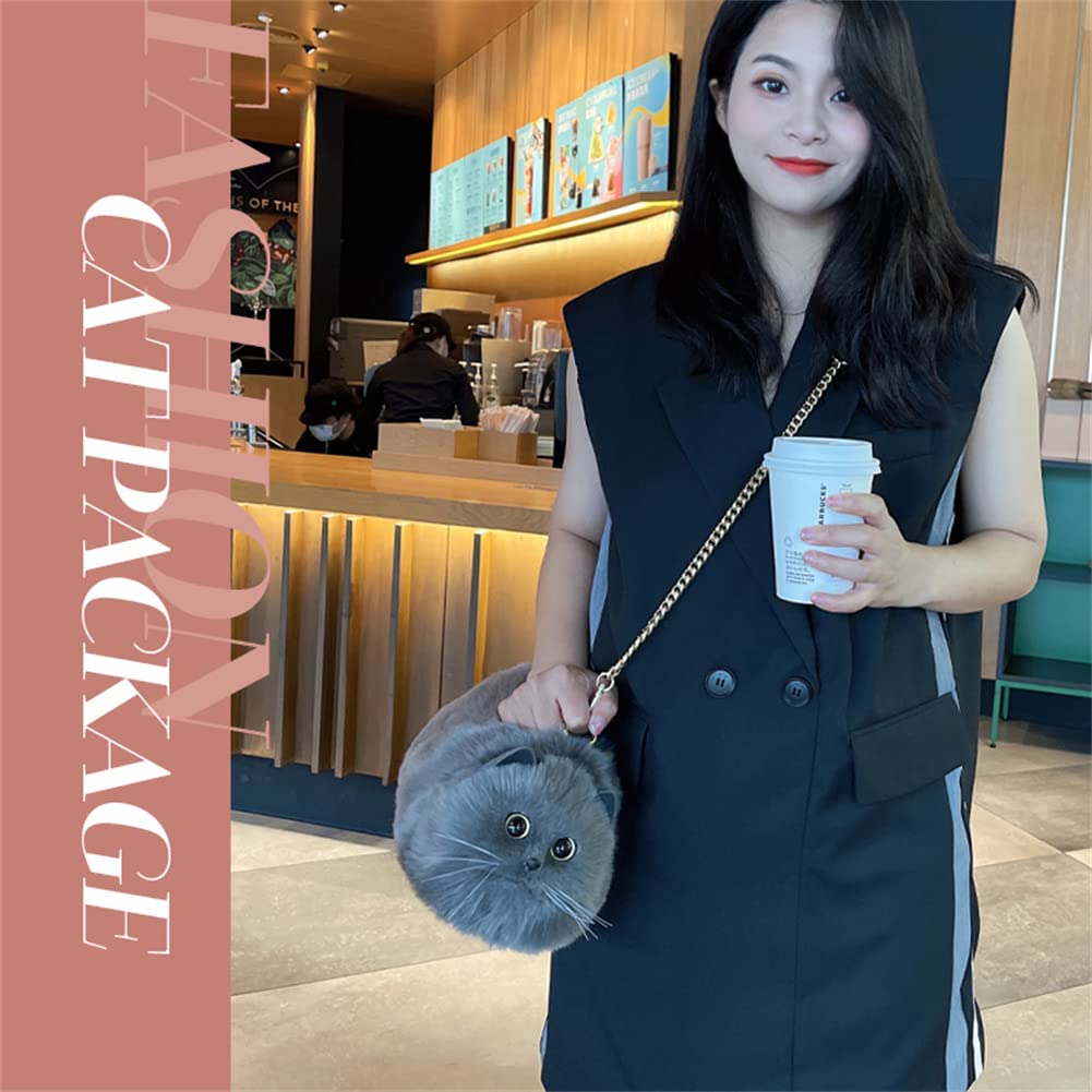 [HUIJUFU] Women's Realistic Fluffy Plush Cat Crossbody Bag (Large Blue Cat)