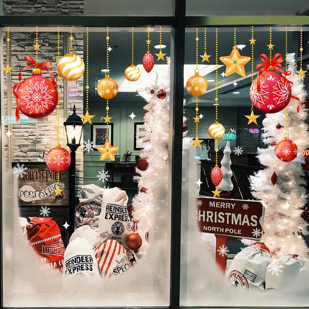 PVC Christmas Window Stickers Featuring Snowflakes and Balls for Seasonal Home Decoration on Windows and Walls