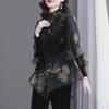 Elegant Velvet Lace Trim Plus Size Women's Top - 2024 Spring Collection