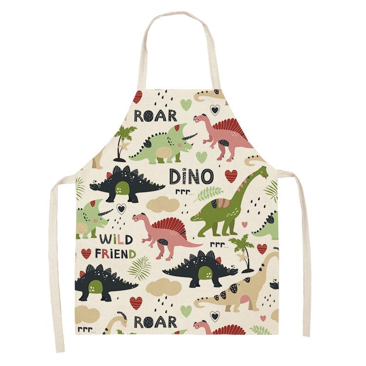 Dinosaur Print Apron with Hanging Neck, Sleeveless Cotton and Linen Apron, Kitchen Chores, Oil and Dirt Prevention Apron Can Be