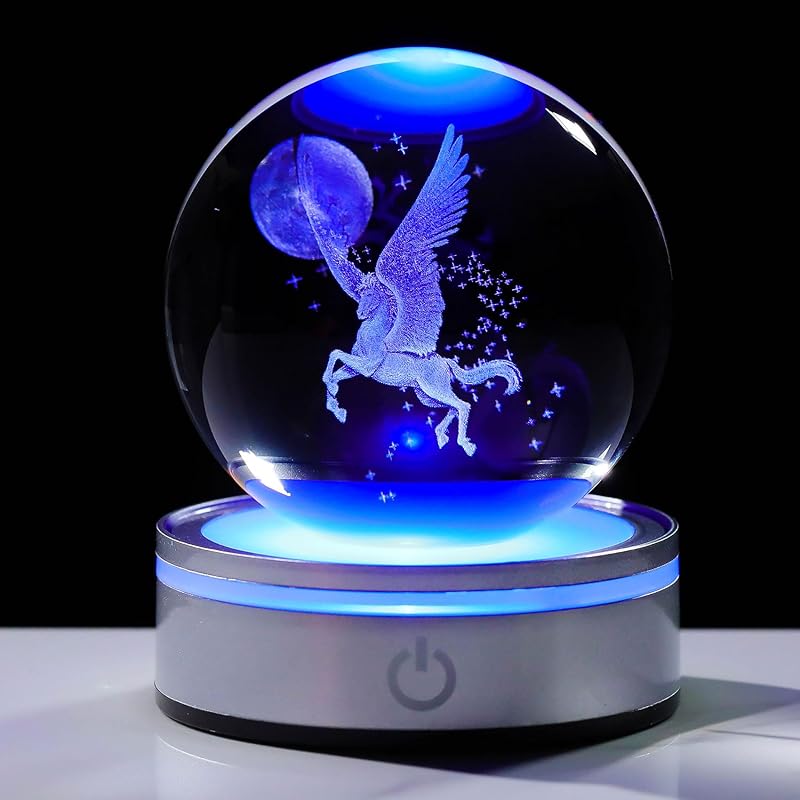 

Kertari 3D crystal ball unicorn birthday present male woman Popular [Genuine] Cute interior fashionable figurine Healing goods crystal ball led light