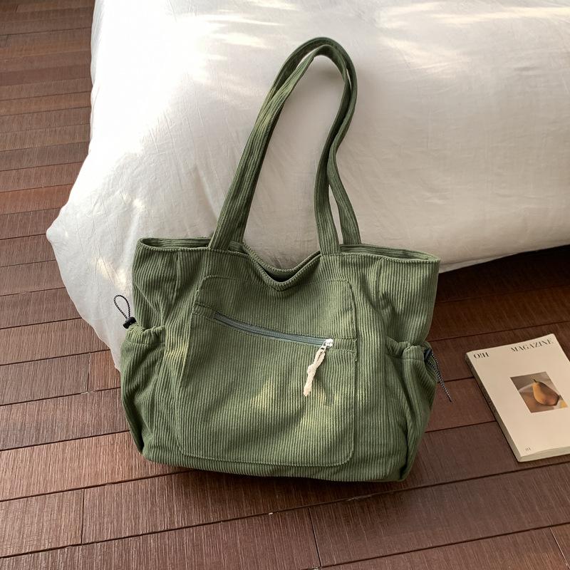 Vintage Corduroy Tote Bag for Women Large Capacity Shoulder Bag Casual Handbag College School Shopping Travel Tote Bag