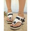 Ladies' Thick Soled Wedge Sandals with Metal Nail Buckle Design - Square Toe Breathable Fabric Cover, Shock-absorbing Rubber Sole, Non Slip Shoes