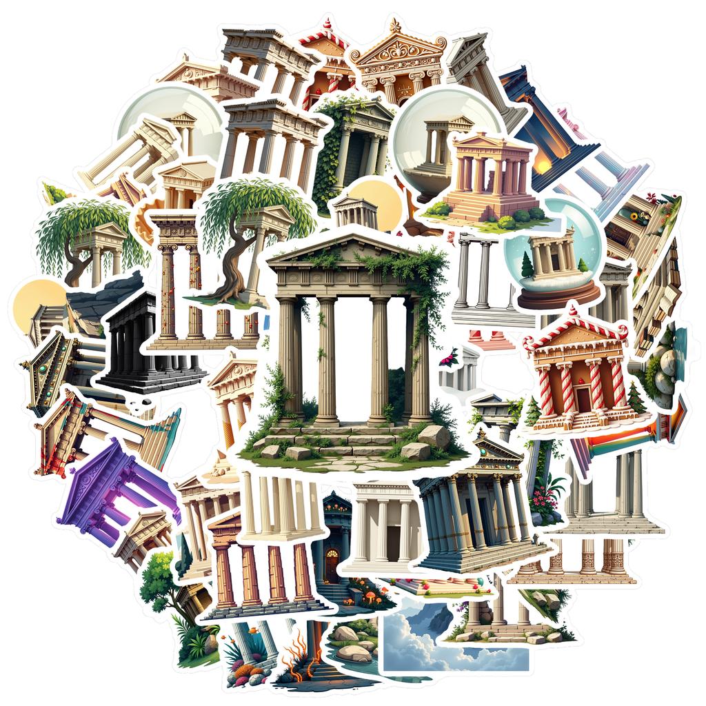 35-150pcs Ancient Greek Architecture Stickers Vintage Aesthetic Sticker Graffiti Diy Laptop Luggage Decals History Buffs Gift