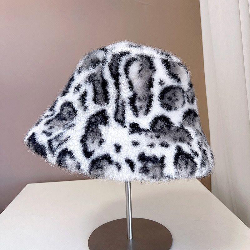 Pălării de iarnă versatile și elegante pentru femei - Pălărie de pescar călduroasă din blană de nurcă falsă cu imprimeu leopard