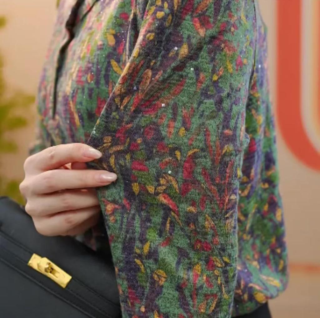 Plus Size Floral Print Long Sleeve Top for Middle-Aged & Elderly Women