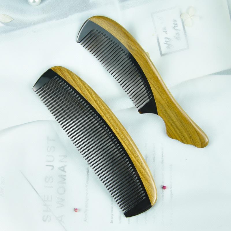 Portable Jade Sandalwood and Cow Horn Comb for Men & Women - Free Custom Engraving Gift Comb