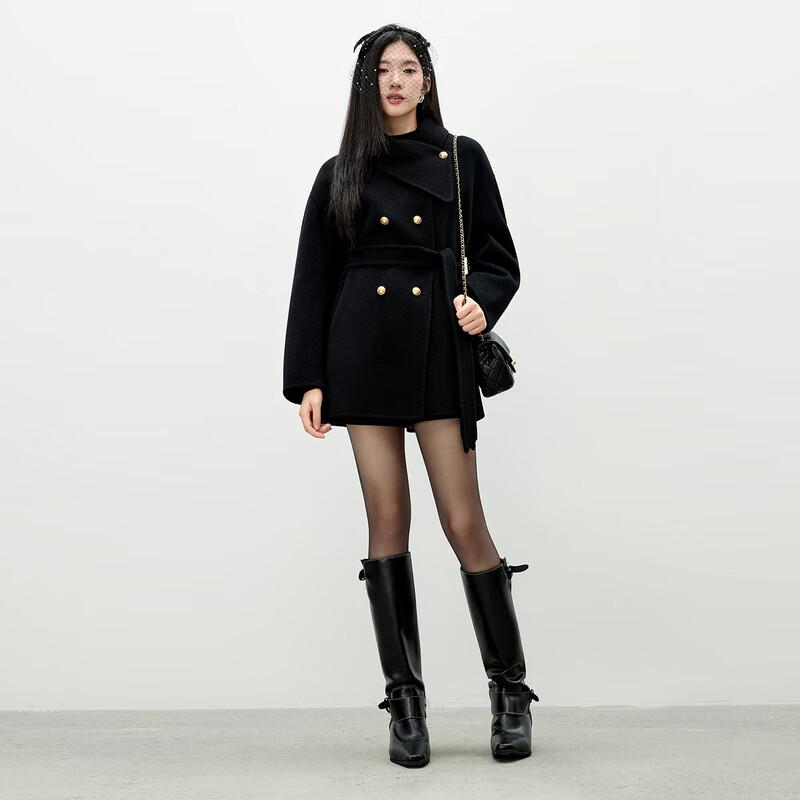 Qiusyiren Elegant 100% Merino Wool Lapel Overcoat