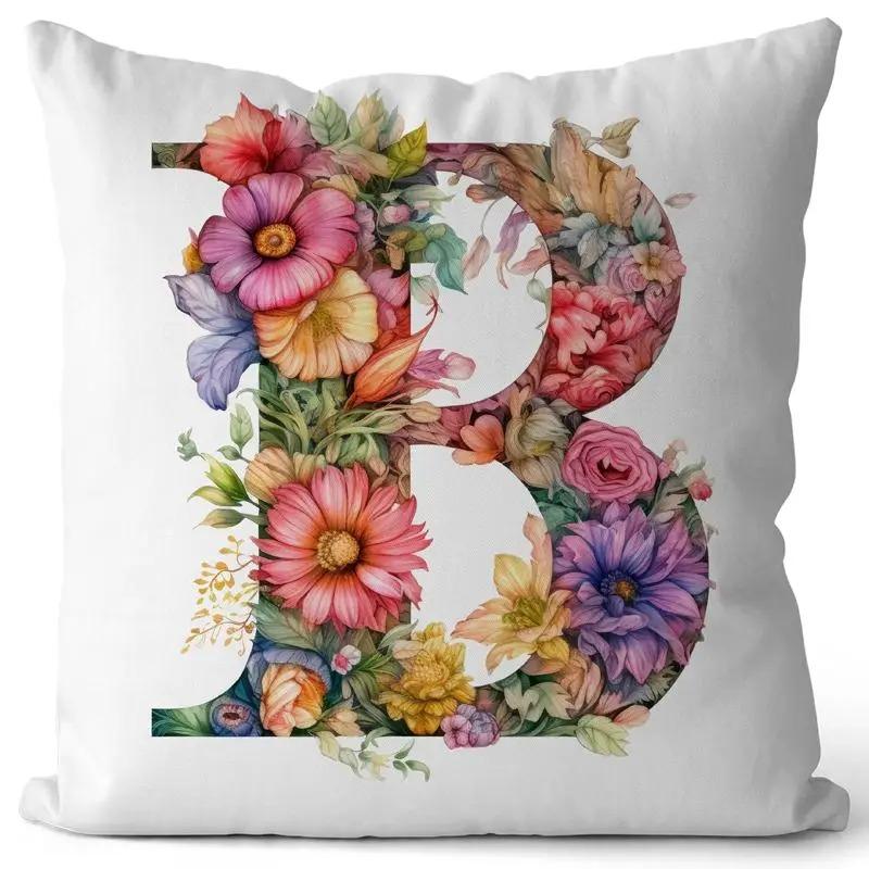 English Letter Flower Print Sofa Cushion Cover Suitable For Home Living Room Decoration Hotel Hospital Dormitory Pillow