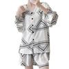 Slack Cotton and Silk Pajamas Women's Summer Cardigan Loungewear Set Can Be Worn Outside Loose Long-sleeved Shorts Sunscreen Two-piece Set