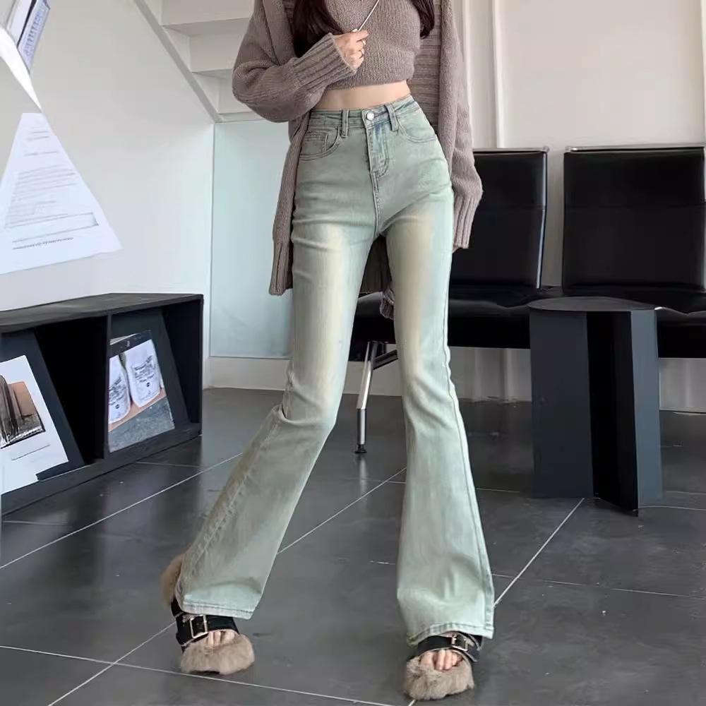 

Светлый цвет, высокая посадка, ретро, вываренные, облегающие, больших размеров, женские расклешенные джинсы S