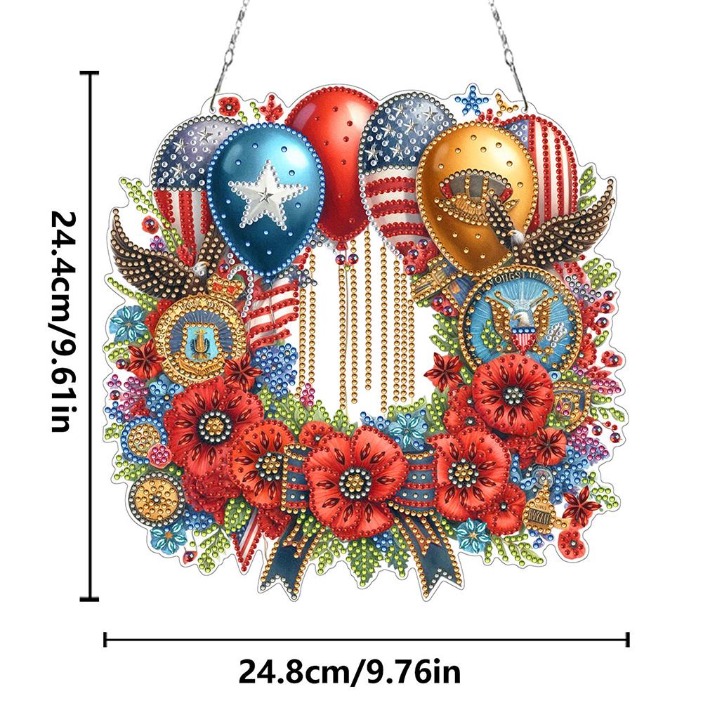 Independence Day 2D Flat DIY Acrylic Rhinestone Diamond Art Window Pendants Diamond Painting Set Diamond Art Pendant Home Decor