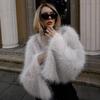 Eco-Friendly Faux Fur Short Coat Women Winter Streetwear Round Neck Long Sleeve Outerwear In Beige Black