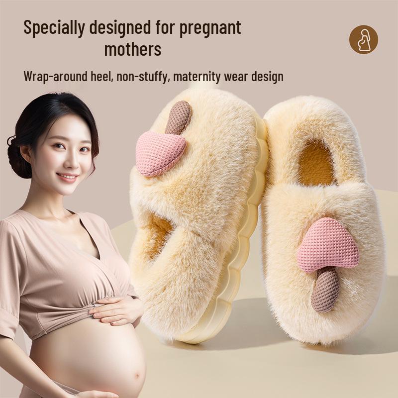 2025 New Style Anti-Slip Plush Slippers for Pregnant Women - Warm, Thick-Soled Indoor Cotton Shoes