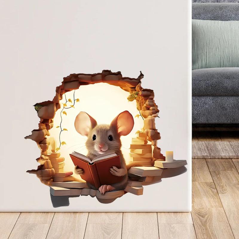 1PC Creative Wall Sticker Mouse Cave Pattern Self-Adhesive Wall Stickers Bedroom Entryway Living Room Porch Home Decoration Wall Stickers