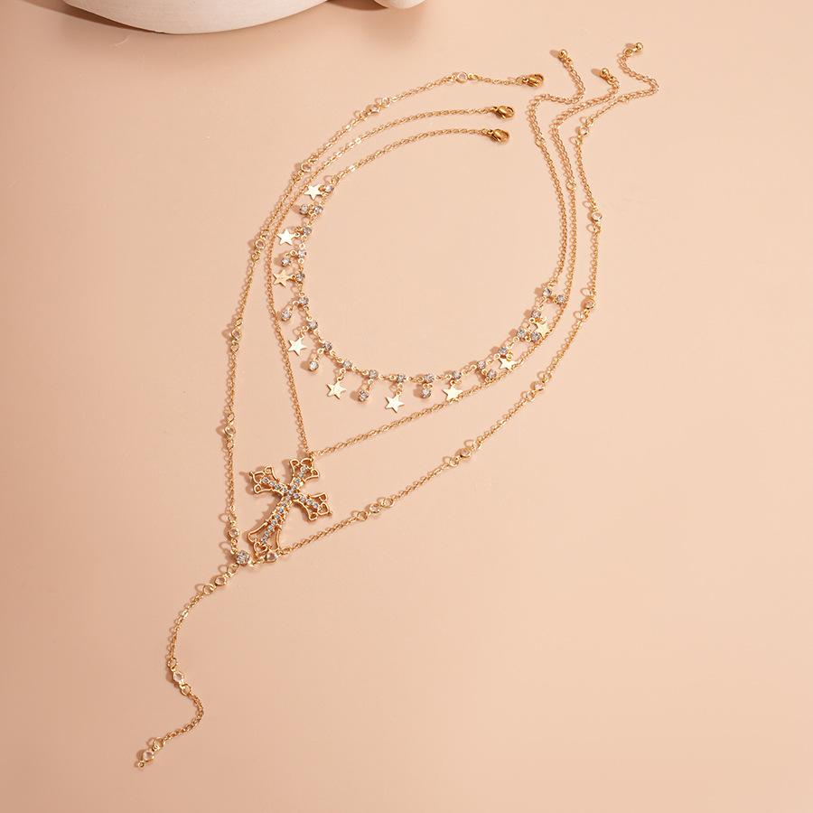 Rhinestone Cross Star Pendant Necklace Set for Women Crystal Y-shaped Necklace Y2K Party Jewelry Accessory
