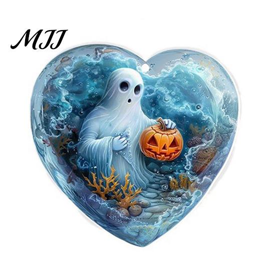 Clear Acrylic Holiday Ornaments Halloween Ghost Keychain, Spooky Pumpkin Keyring Pendant, Keychain Party Favors Cute Heart Bag Charm for Backpacks,