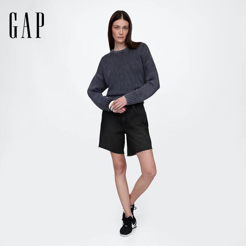 

Женский хлопковый свитер в рубчик с круглым вырезом от Gap S