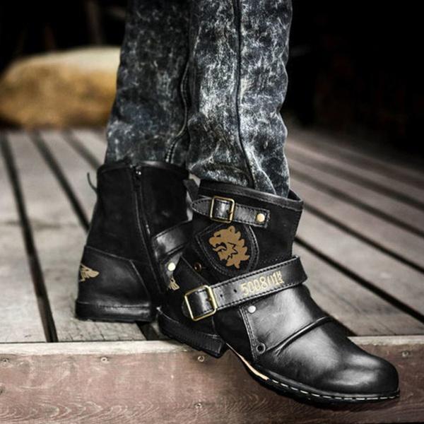 Men Vintage Breathable Big Size Leather Ankle Boots Outdoor Casual Motorcycle Work Hiking Fashion Booties for All Seasons